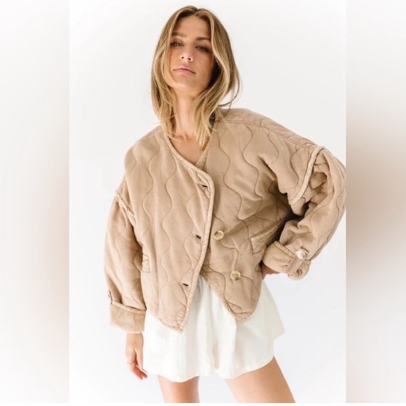 NWT Free People Women’s Gwynnie Quilted Jacket in Champagne Diamonds Large - Picture 1 of 14
